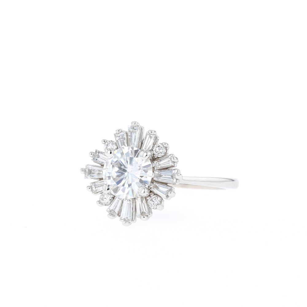 1.05CT Round Moissanite Cluster Diamond Engagement Ring