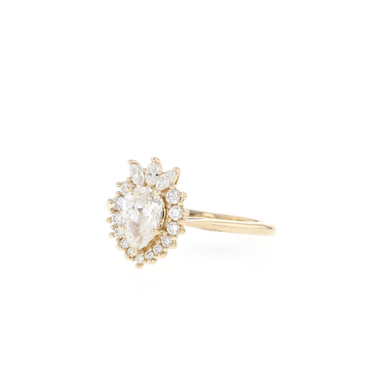 1.25ct Pear Cut Cluster Halo Moissanite Diamond Engagement Ring