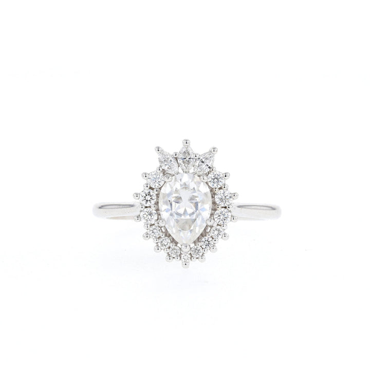 1.25ct Pear Cut Cluster Halo Moissanite Diamond Engagement Ring