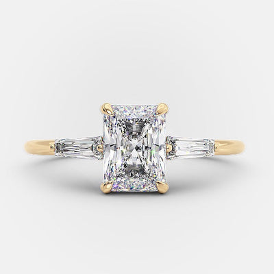Radiant Cut Three Stone Diamond Engagement Ring 14K Yellow Gold