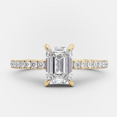 1.25ct Emerald Cut Hidden Halo Moissanite Diamond Engagement Ring