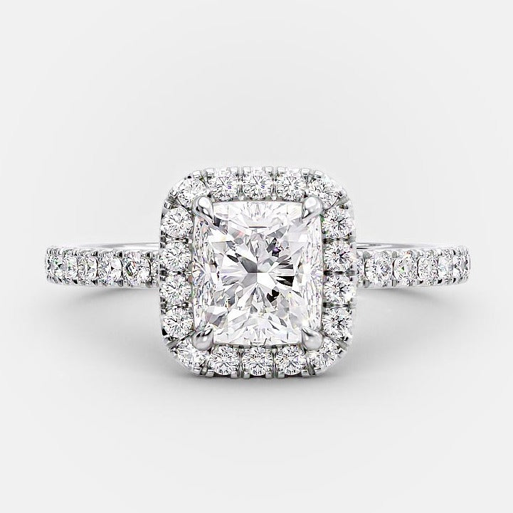 1.0ct Radiant Cut Diamond Halo 14k White Gold Engagement Ring