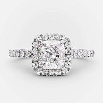 1.0ct Radiant Cut Diamond Halo 14k White Gold Engagement Ring
