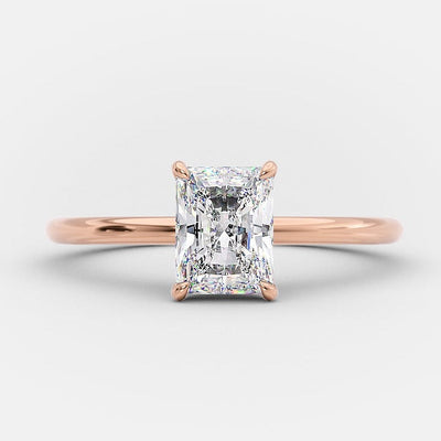 1.01ct Radiant Cut Hidden Halo Moissanite Diamond Engagement Ring in 14K Rose Gold