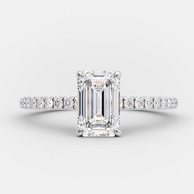 1.0ct Emerald Cut Moissanite Diamond Hidden Halo Engagement Ring