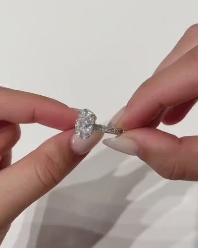 4.10ct Oval Cut Hidden Halo Diamond Moissanite Pave Engagement Ring