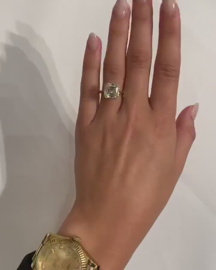 4.0ct Asscher Cut Bezel Diamond Moissanite Engagement Ring