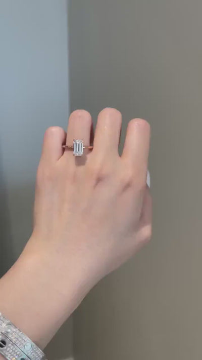 Elongated Emerald Cut Diamond Moissanite Engagement Ring