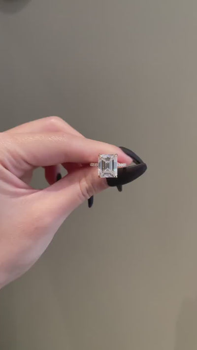 5.0CT Emerald Cut Diamond Hidden Halo Moissanite Engagement Ring