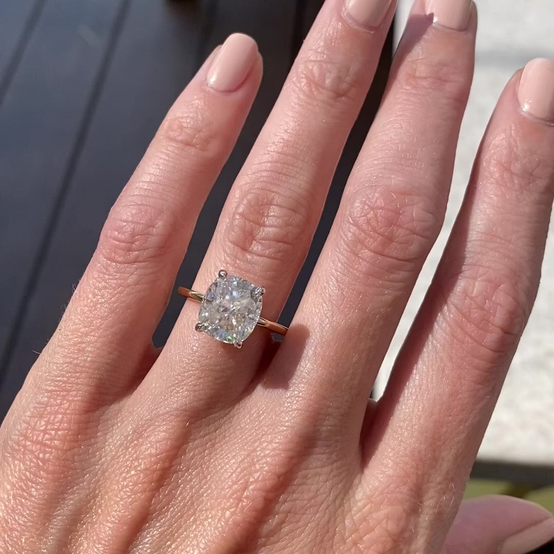 3.6CT Cushion Diamond Hidden Halo Moissanite Engagement Ring