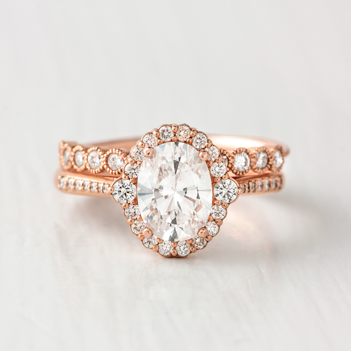 1.33CT Oval Cut Unique Halo Moissanite Engagement Ring