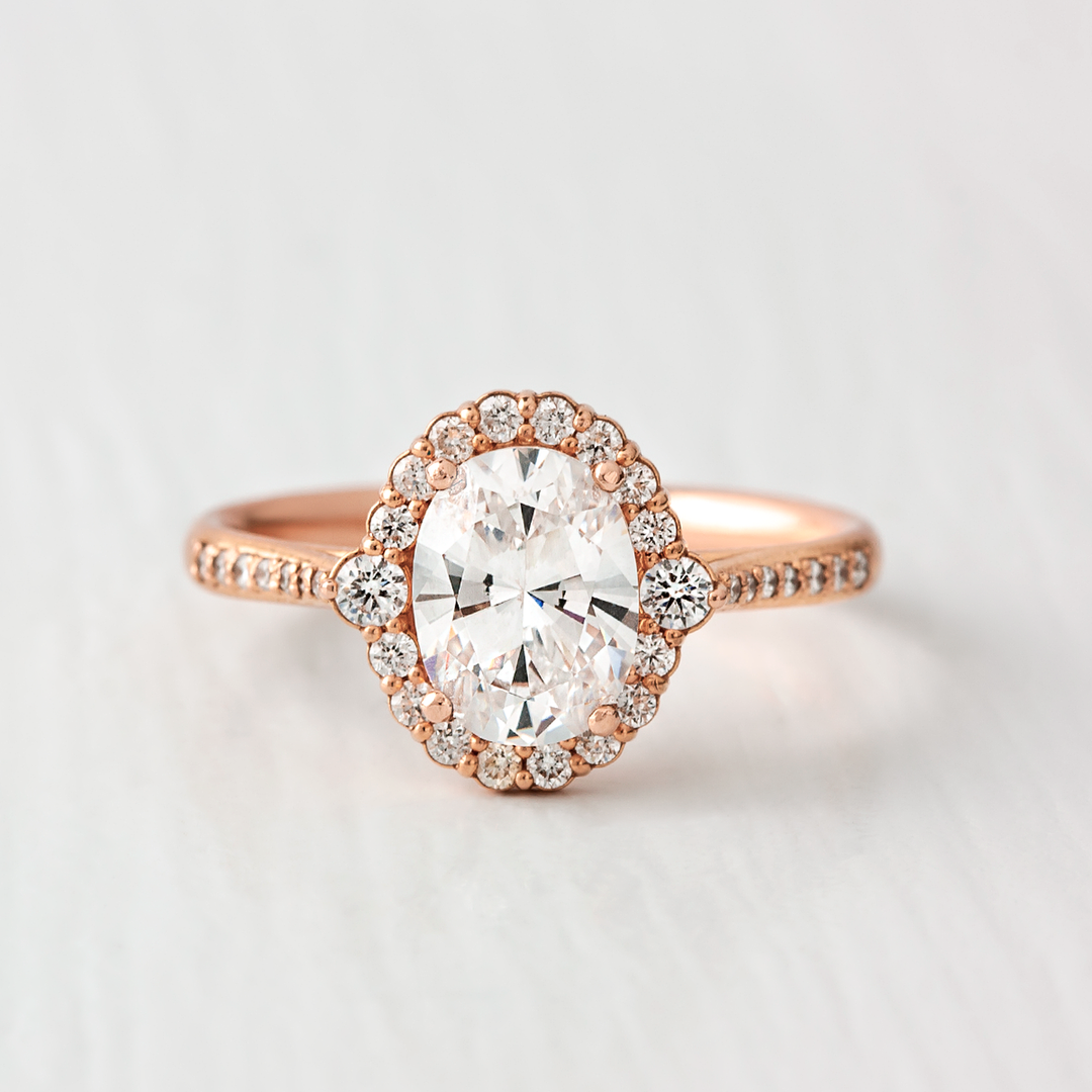 1.33CT Oval Cut Unique Halo Moissanite Engagement Ring