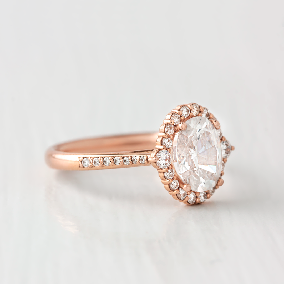 1.33CT Oval Cut Unique Halo Moissanite Engagement Ring
