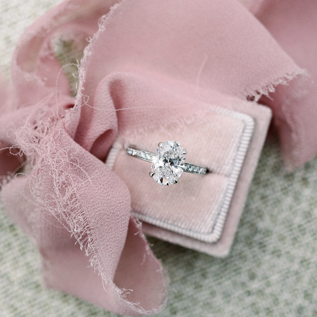 2.50CT Oval Cut Moissanite Channel Pave Diamond Engagement Ring
