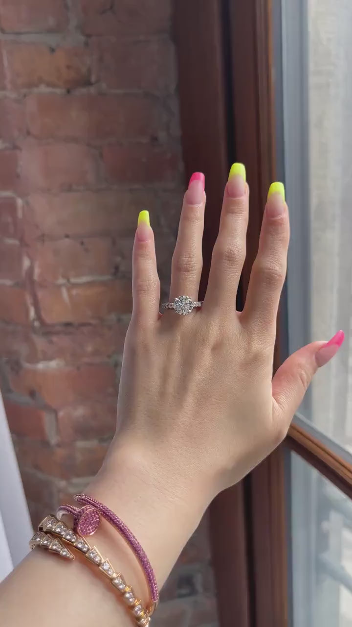 Round Diamond Pave Moissanite Engagement Ring