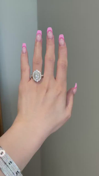 Oval Diamond Flower Halo Moissanite Engagement Ring