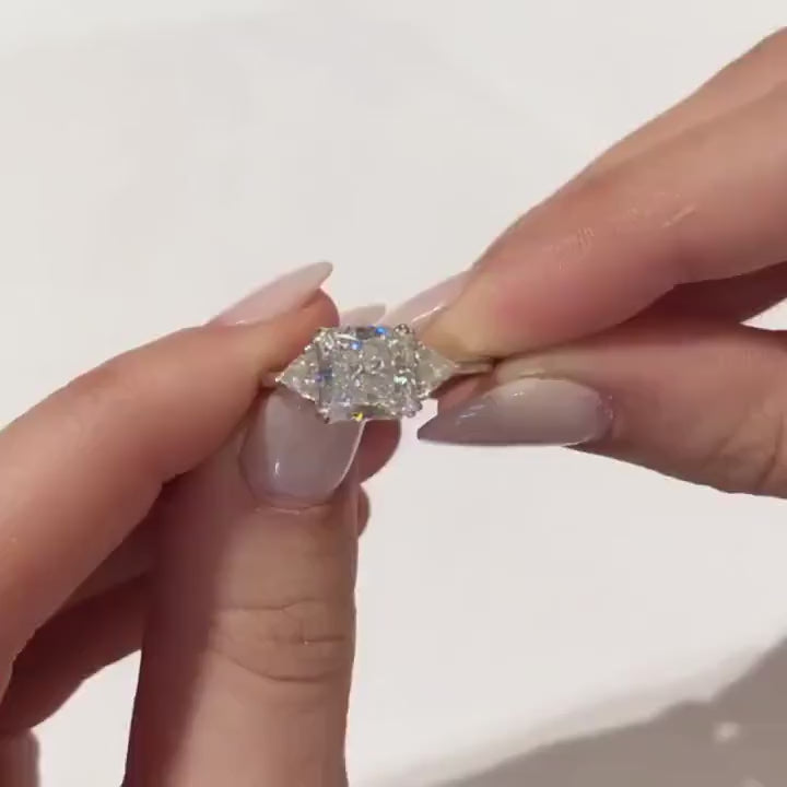 Three Stone Radiant Diamond Moissanite Engagement Ring