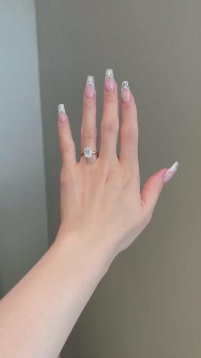 2.50ct Oval Cut Hidden Halo Moissanite Diamond Engagement Ring