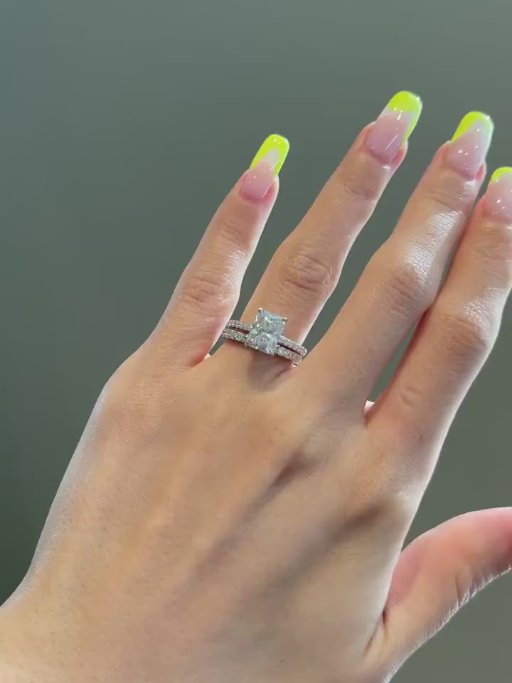 Emerald Cut Diamond Pave Moissanite Engagement Ring