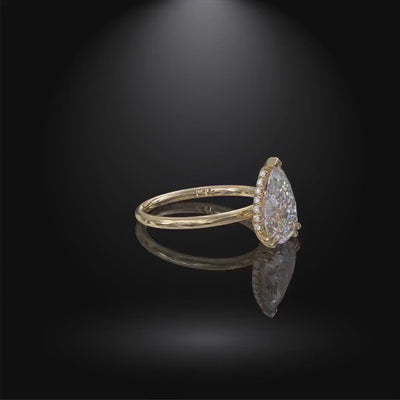 2CT Pear Diamond Hidden Halo Moissanite Engagement Ring