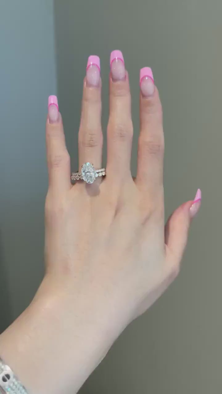 4CT Elongated Oval Cut Pave Moissanite Diamond Engagement Ring