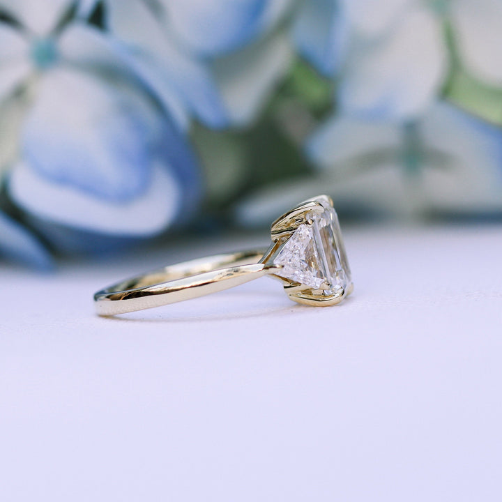 1.50CT Emerald Cut Moissanite Trillion Diamond Engagement Ring
