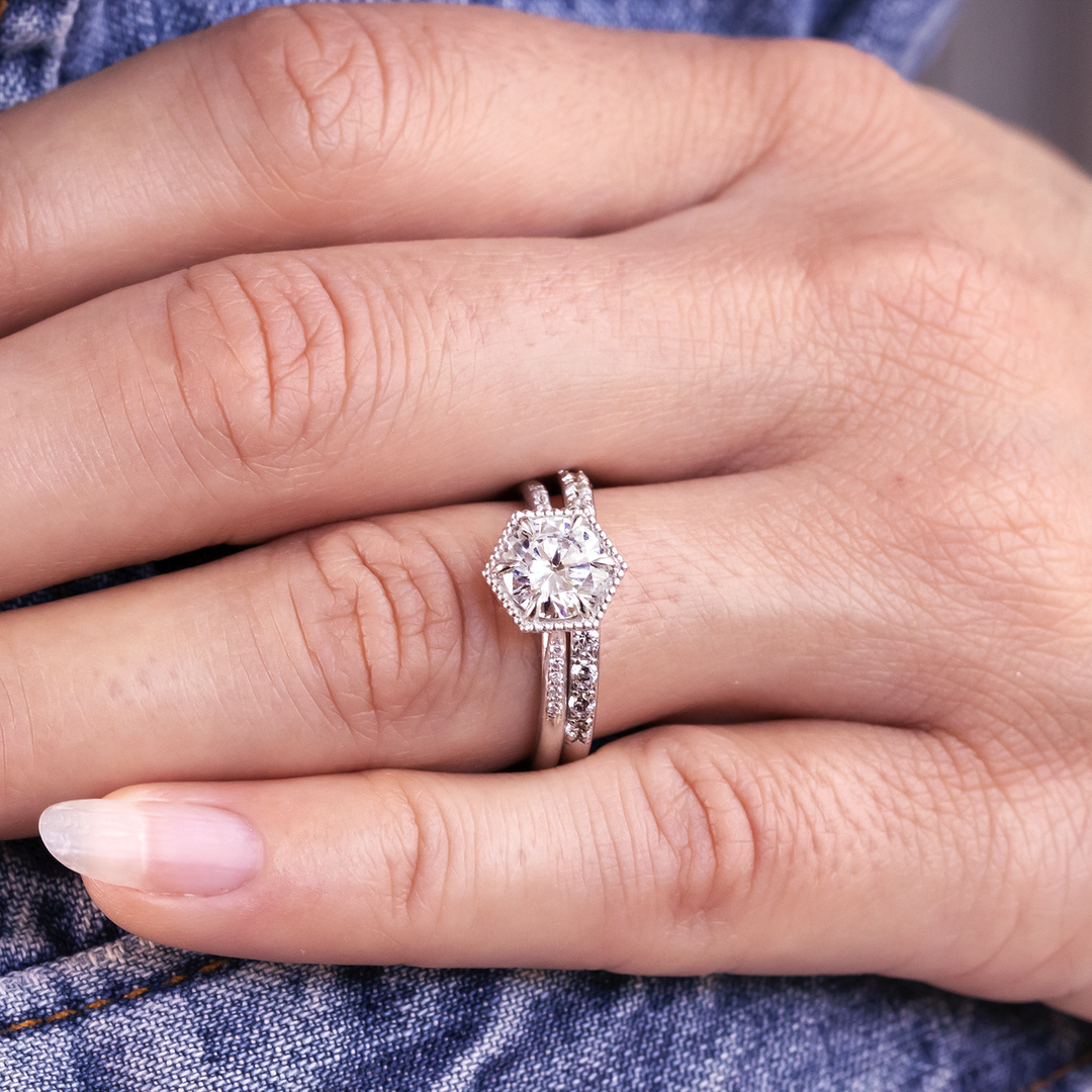 1.20 CT Round Cut Hexagon Halo Moissanite Engagement Ring