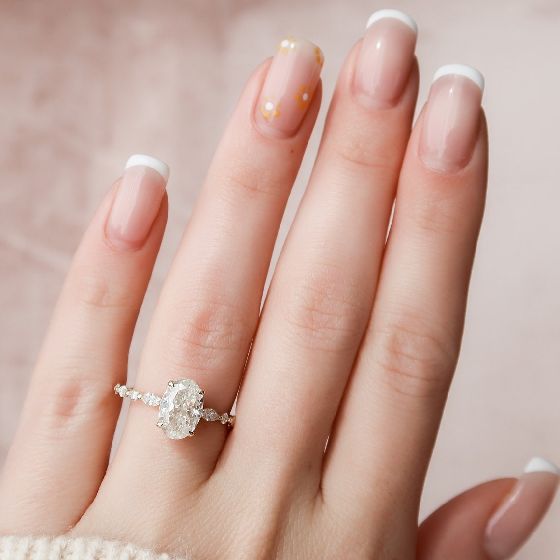 1.50CT Oval Cut Hidden Halo Moissanite Petite Pave Engagement Ring