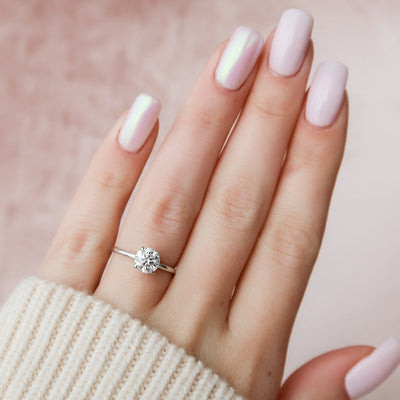 1.0CT Round Cut Hidden Halo Moissanite Diamond Engagement Ring