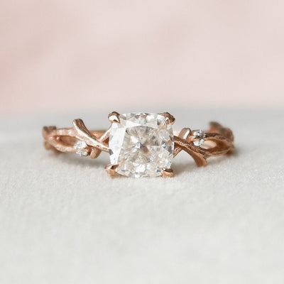 1 CT Cushion Cut Twig Branch Moissanite Engagement Ring