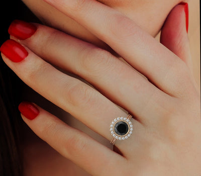 1.0ct Round Brilliant Black Diamond Moissanite Engagement Ring