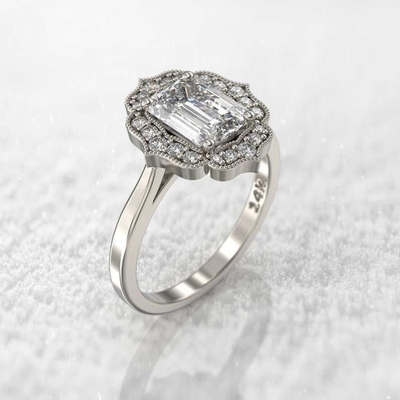 2ct Emerald Cut Diamond Moissanite Engagement Ring