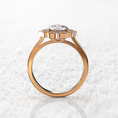 2CT Oval Diamond Halo Moissanite Engagement Ring