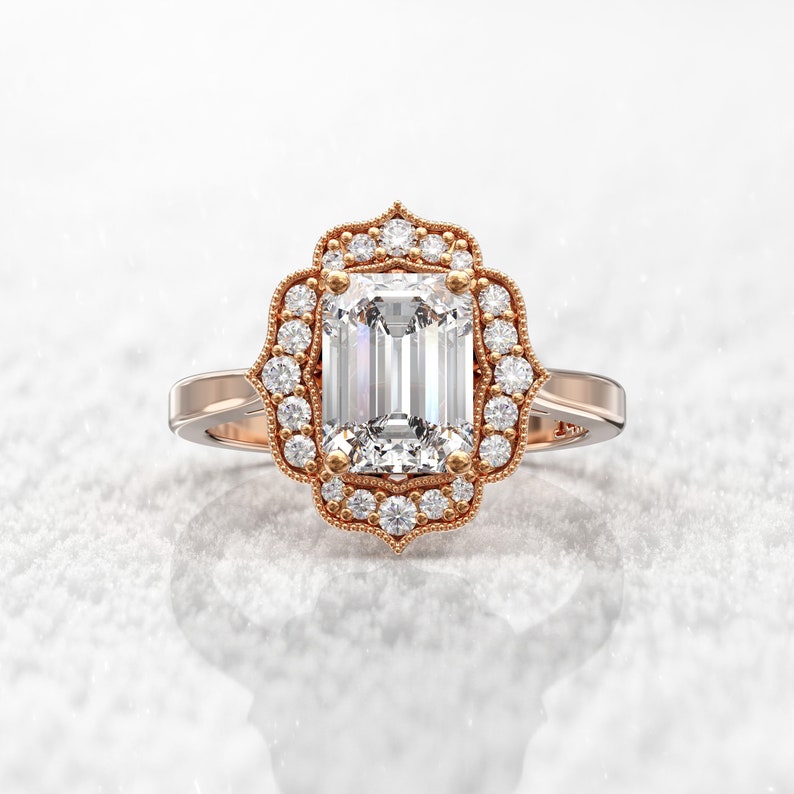 2ct Emerald Cut Diamond Moissanite Engagement Ring