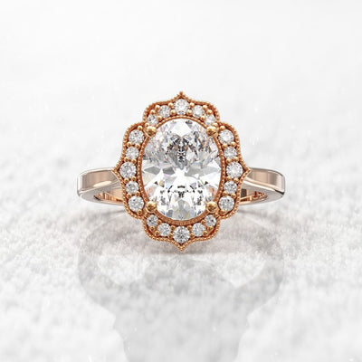 2CT Oval Diamond Halo Moissanite Engagement Ring