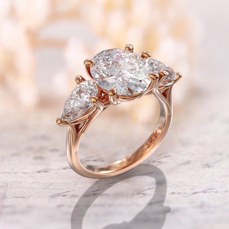 3CT Oval Diamond Three Stone Moissanite Engagement Ring