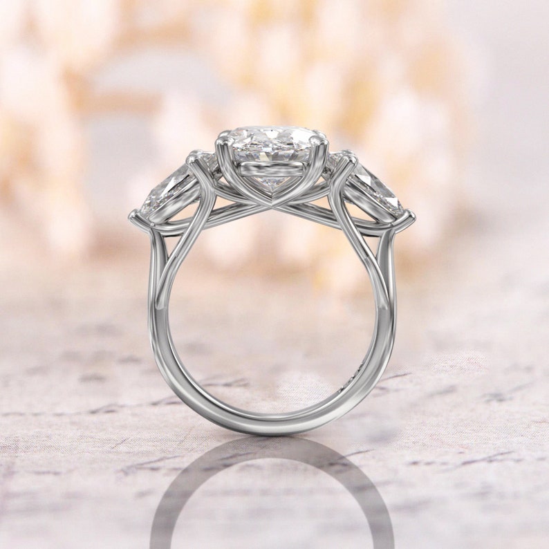 3CT Oval Diamond Three Stone Moissanite Engagement Ring