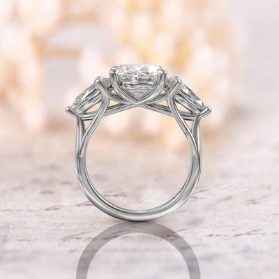 3CT Oval Diamond Three Stone Moissanite Engagement Ring