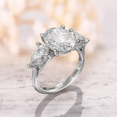 3CT Oval Diamond Three Stone Moissanite Engagement Ring