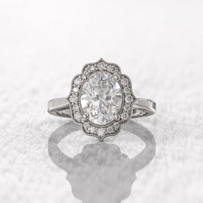 2CT Oval Diamond Halo Moissanite Engagement Ring