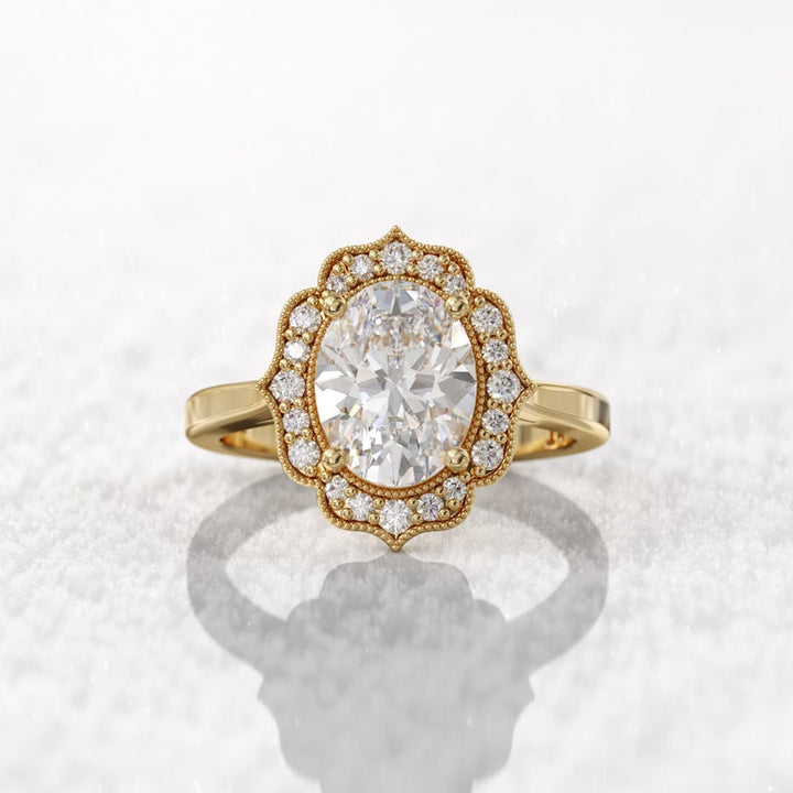 2CT Oval Diamond Halo Moissanite Engagement Ring