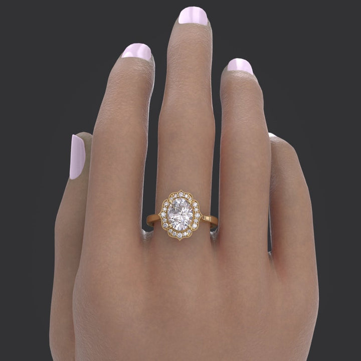2CT Oval Diamond Halo Moissanite Engagement Ring