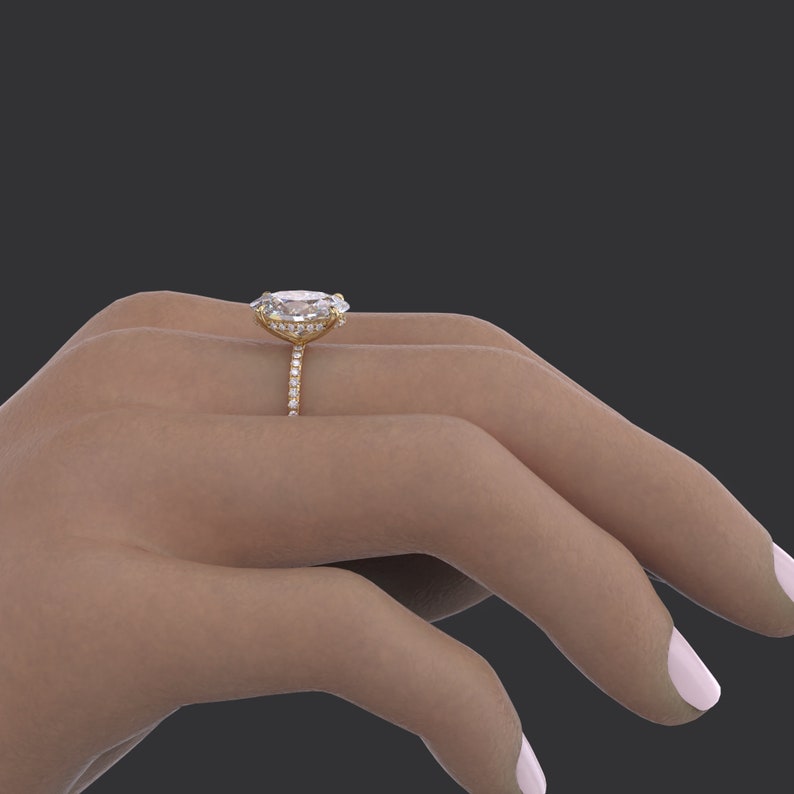 4CT Oval Diamond Hidden Halo Moissanite Engagement Ring