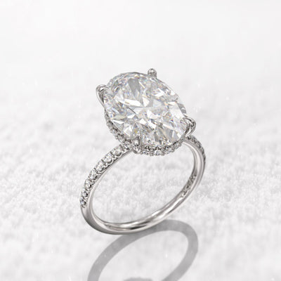 4CT Oval Diamond Hidden Halo Moissanite Engagement Ring