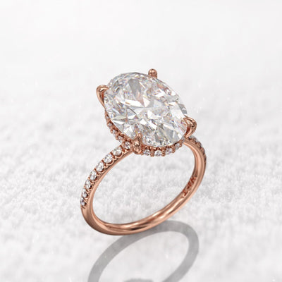 4CT Oval Diamond Hidden Halo Moissanite Engagement Ring