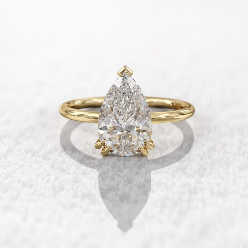 2CT Pear Diamond Hidden Halo Moissanite Engagement Ring