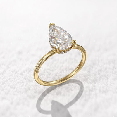 2CT Pear Diamond Hidden Halo Moissanite Engagement Ring