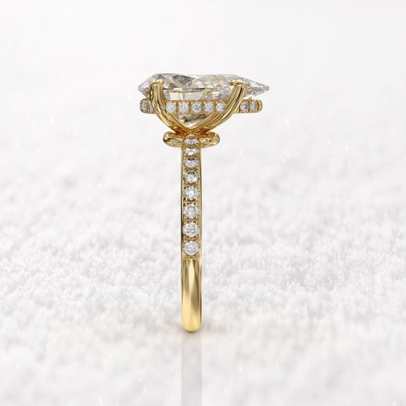 3CT Pear Diamond Hidden Halo Moissanite Engagement Ring