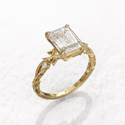 3.50ct Emerald Cut Diamond Twig Moissanite Engagement Ring