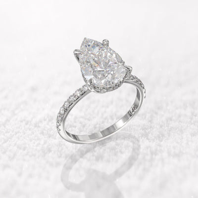 3CT Pear Diamond Hidden Halo Moissanite Engagement Ring